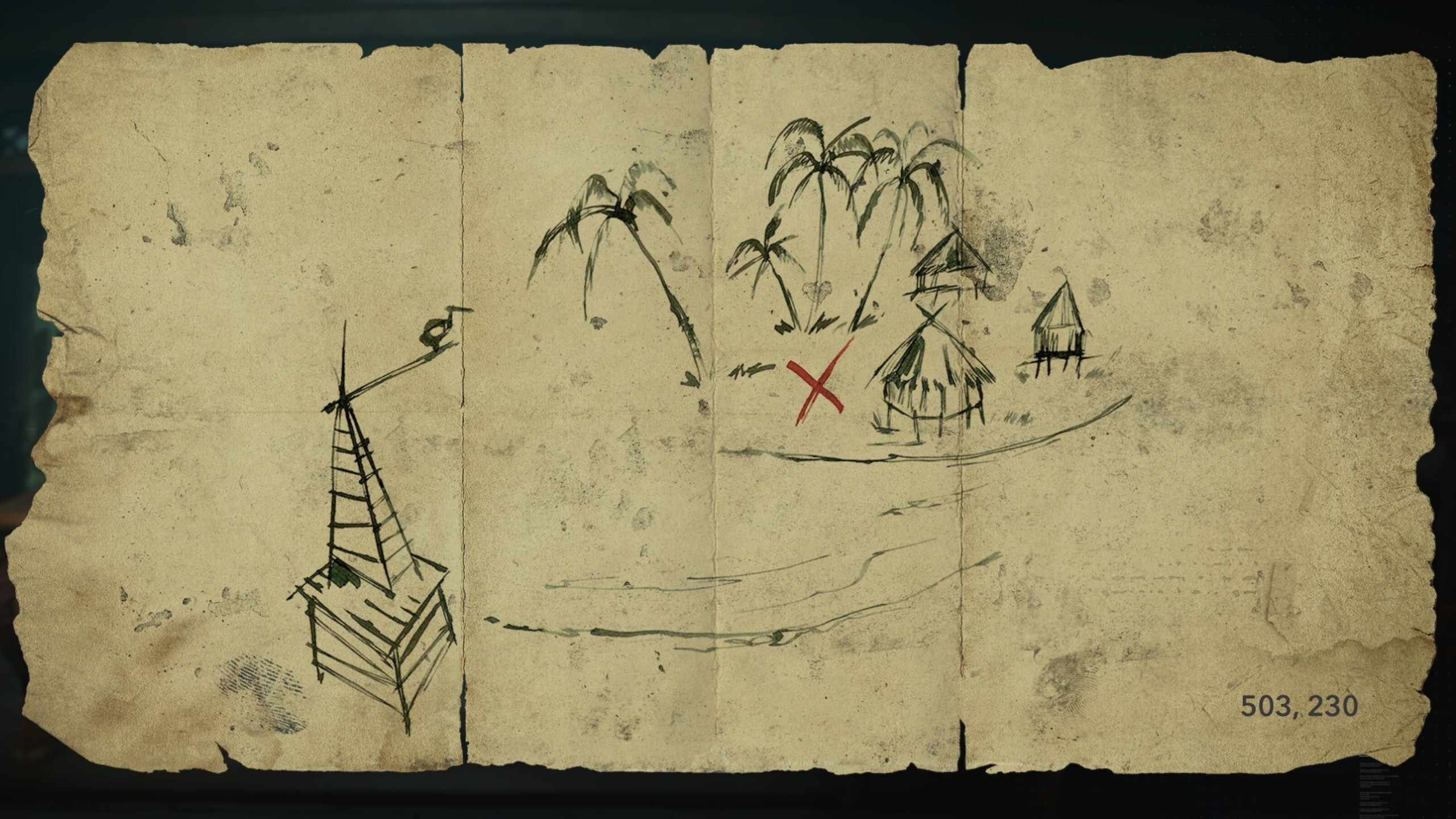 Карты сокровищ Black Flag Resynced: нарисованная от руки карта, ведущая к зарытому кладу.
