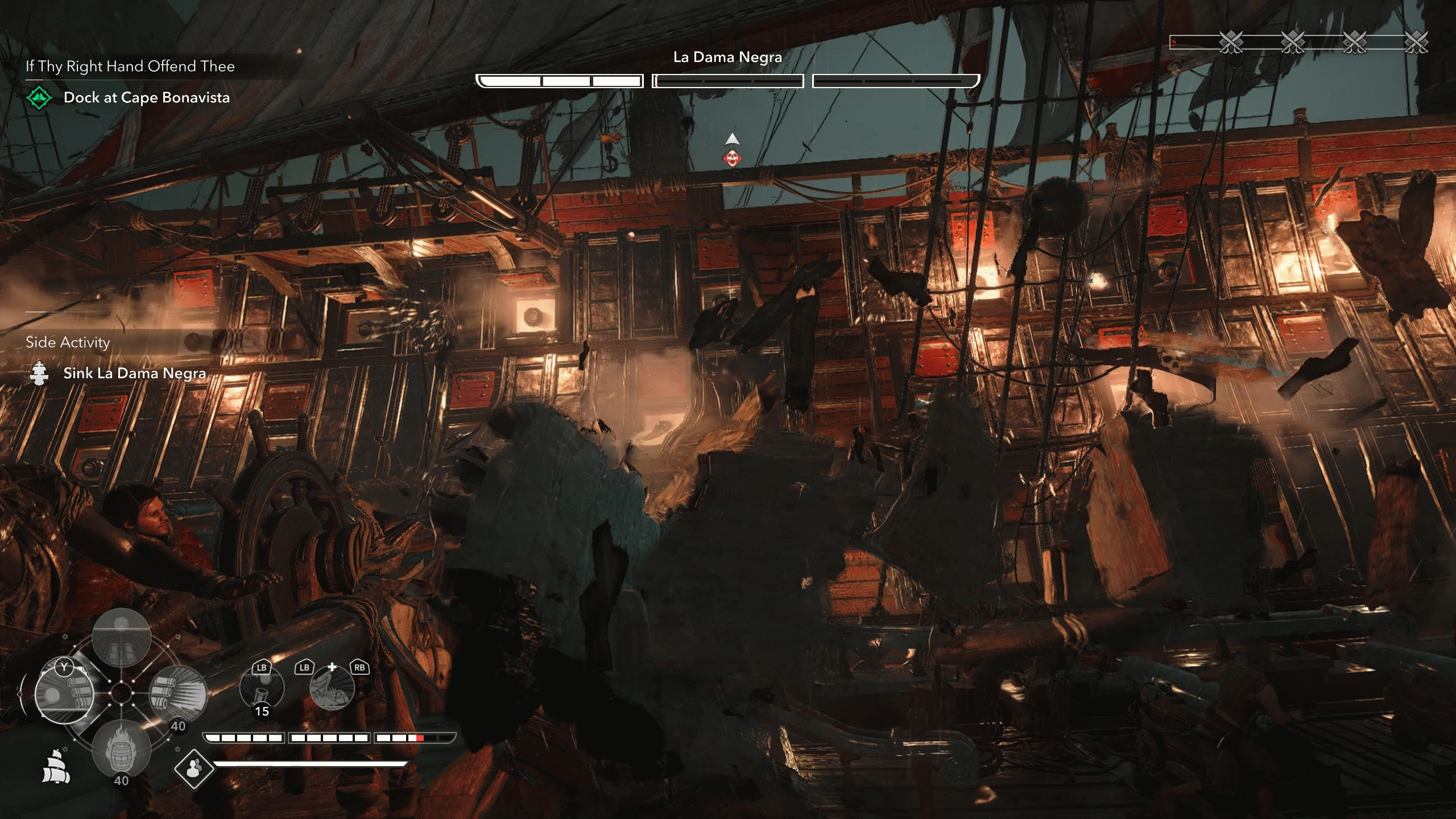 Легендарные корабли Assassin's Creed Black Flag Resynced: морской бой, где игрок обменивается пушечными залпами с «Ла Дамой Негрой».