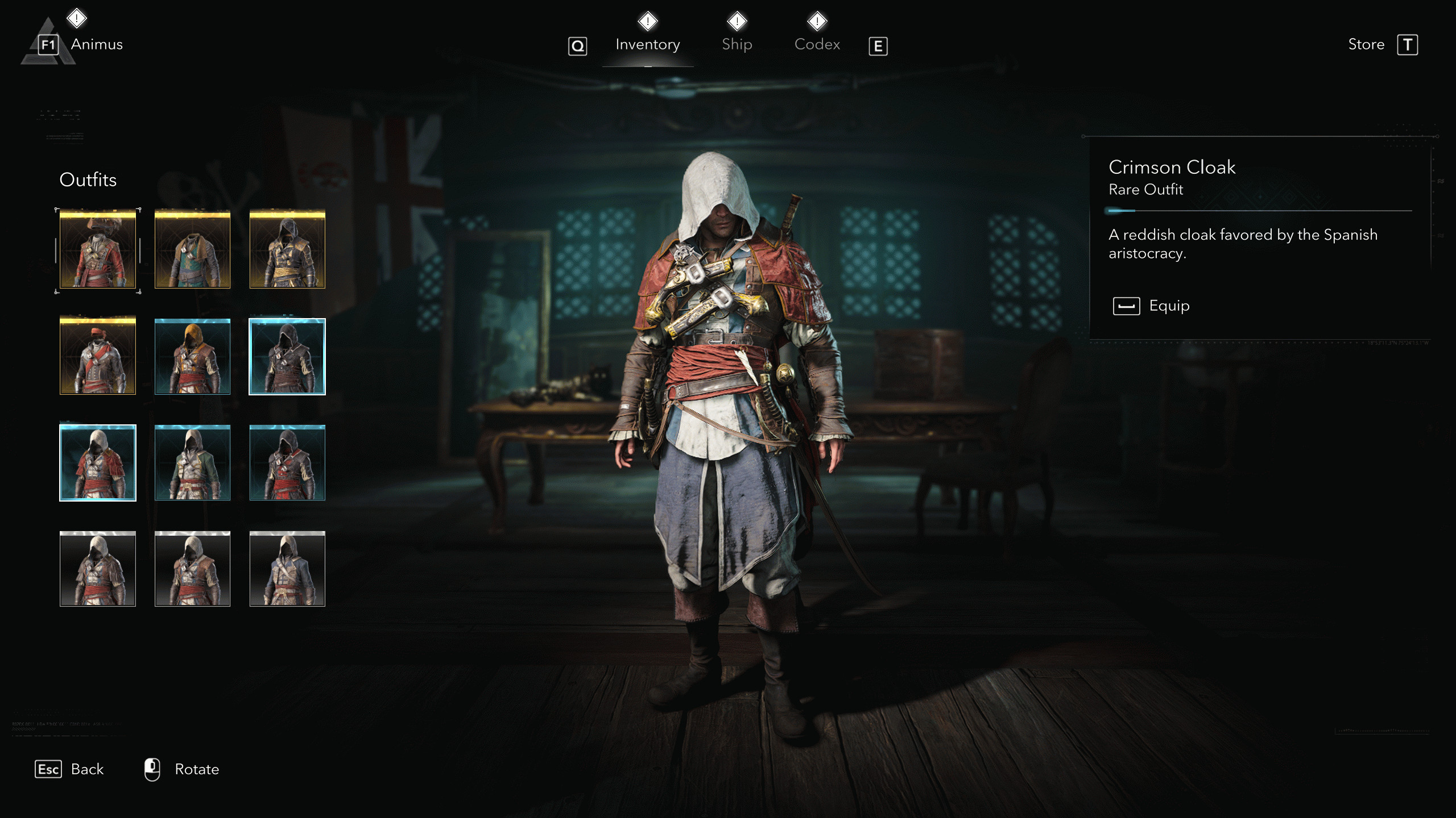 Костюмы Assassin's Creed Black Flag Resynced: Алый плащ в игровом меню.