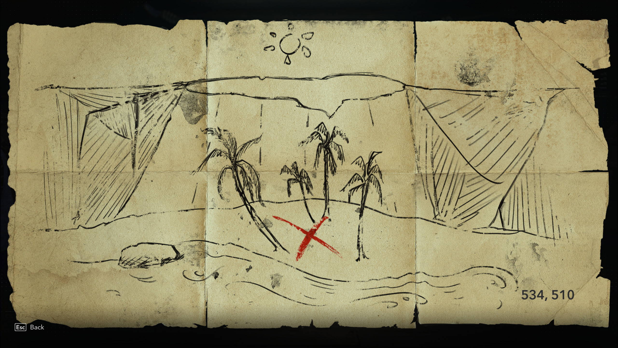Карты сокровищ Black Flag Resynced: нарисованная от руки карта, ведущая к зарытому кладу.