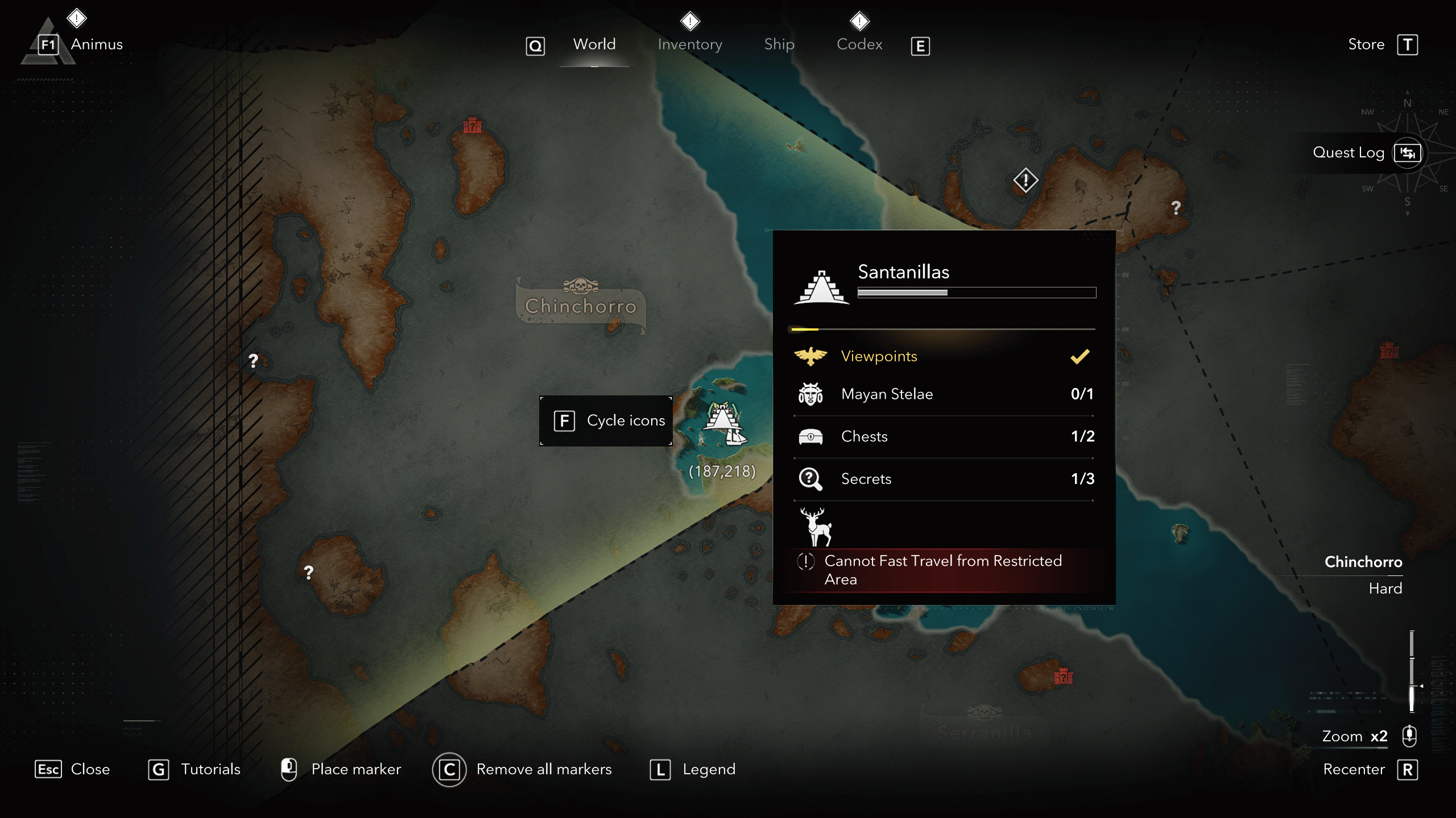 Камни майя в Assassin's Creed Black Flag Resynced: карта с местоположением камня майя/стелы на Сантанилье, Чинчорро.