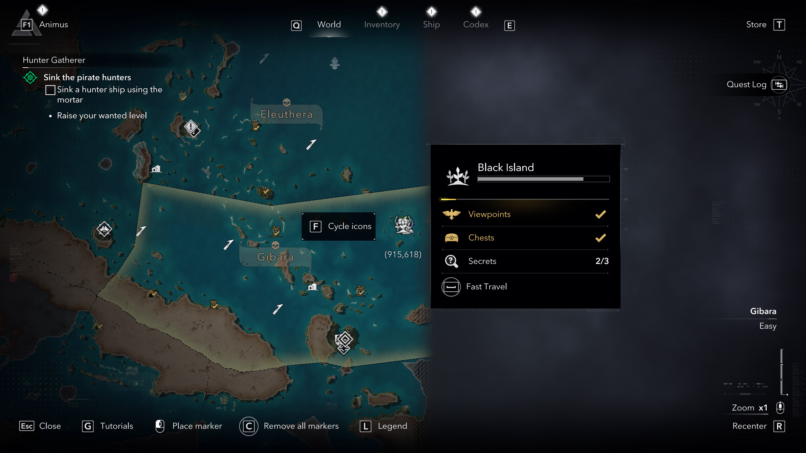 Костюмы Assassin's Creed Black Flag Resynced: карта с местоположением Чёрного острова, где можно найти Редингот капитана Моргана.