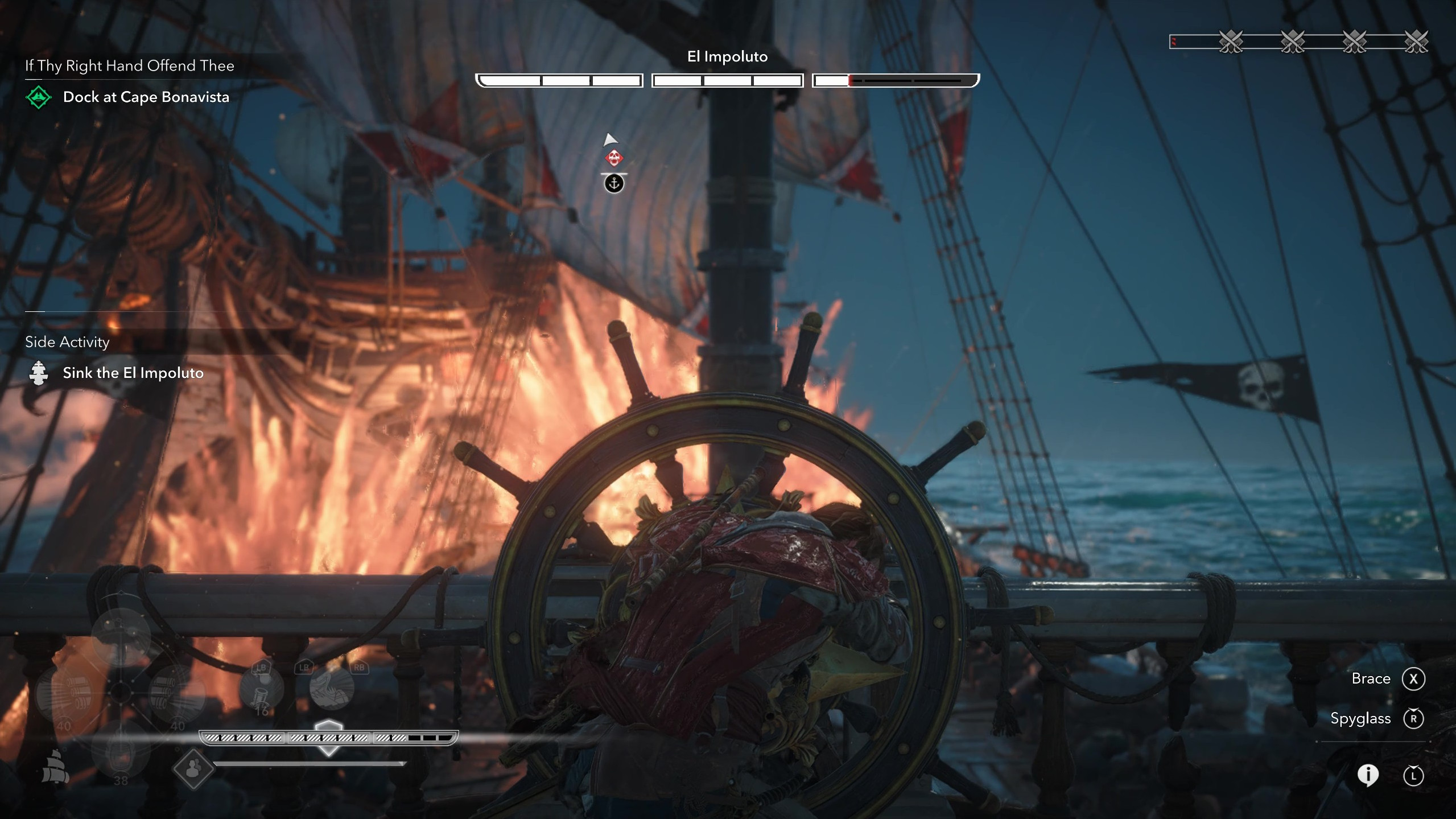 Легендарные корабли Assassin's Creed Black Flag Resynced: морской бой с «Эль-Имполуто», где игрок уходит в защиту.