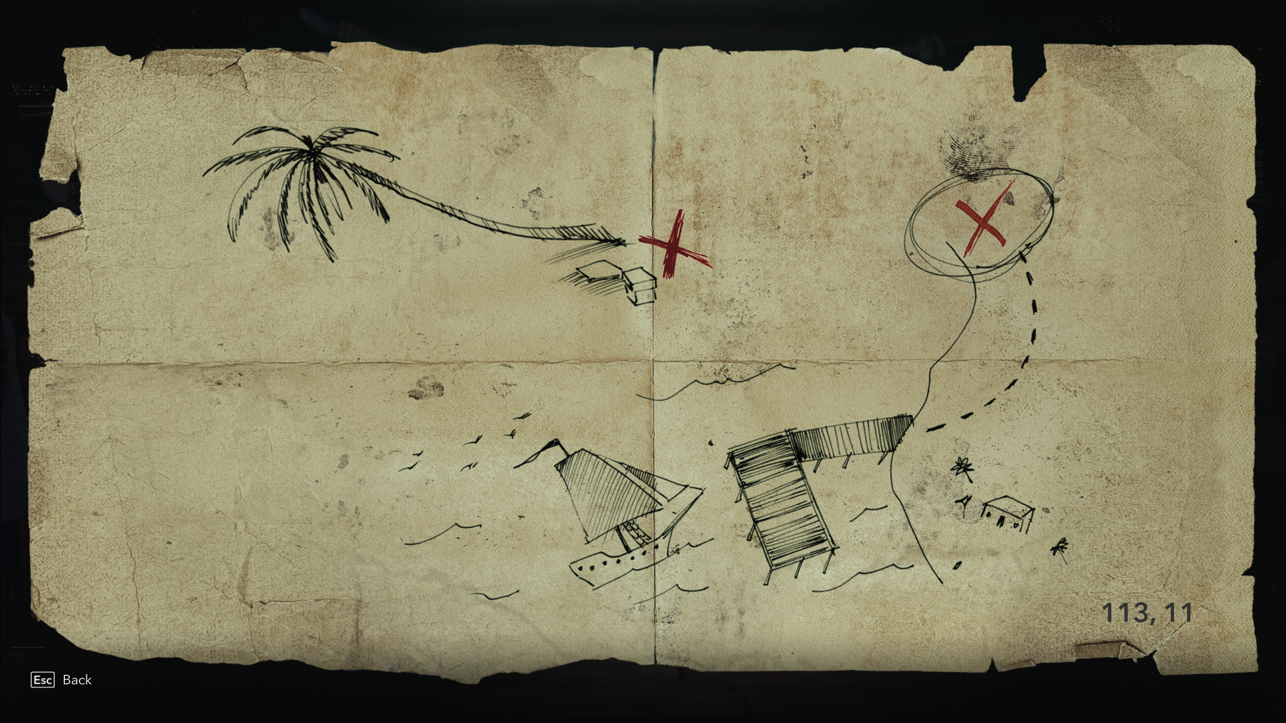 Карты сокровищ Black Flag Resynced: нарисованная от руки карта, ведущая к зарытому кладу.