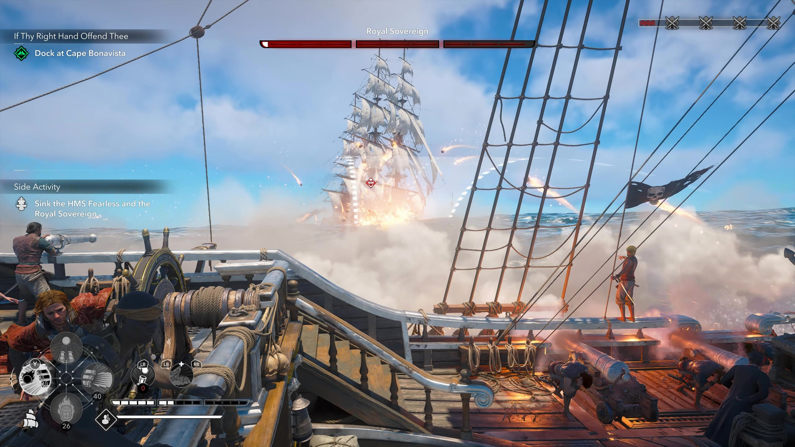 Легендарные корабли Assassin's Creed Black Flag Resynced: морской бой с перестрелкой против «Бесстрашного».
