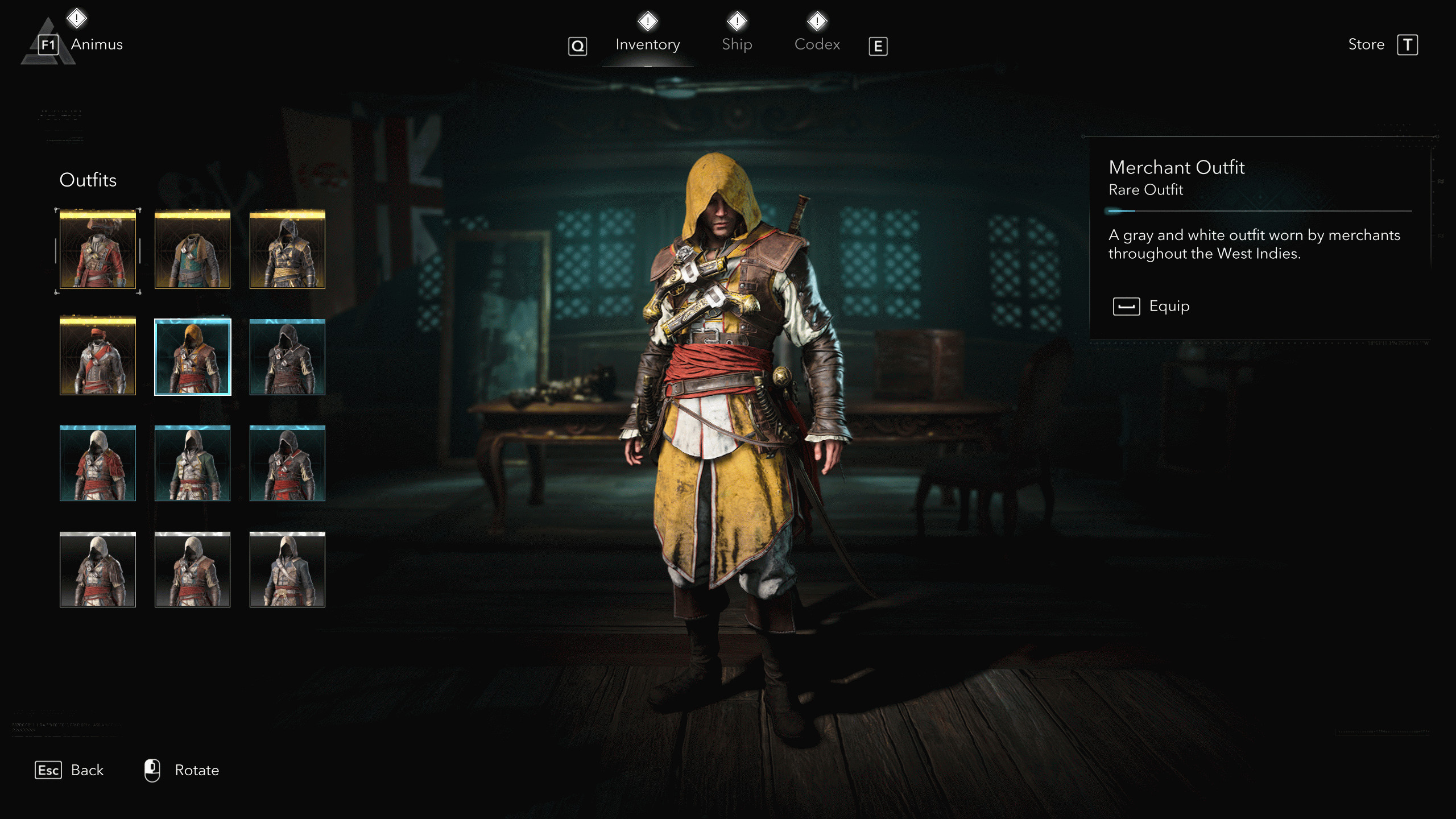 Костюмы Assassin's Creed Black Flag Resynced: Костюм торговца в игровом меню.