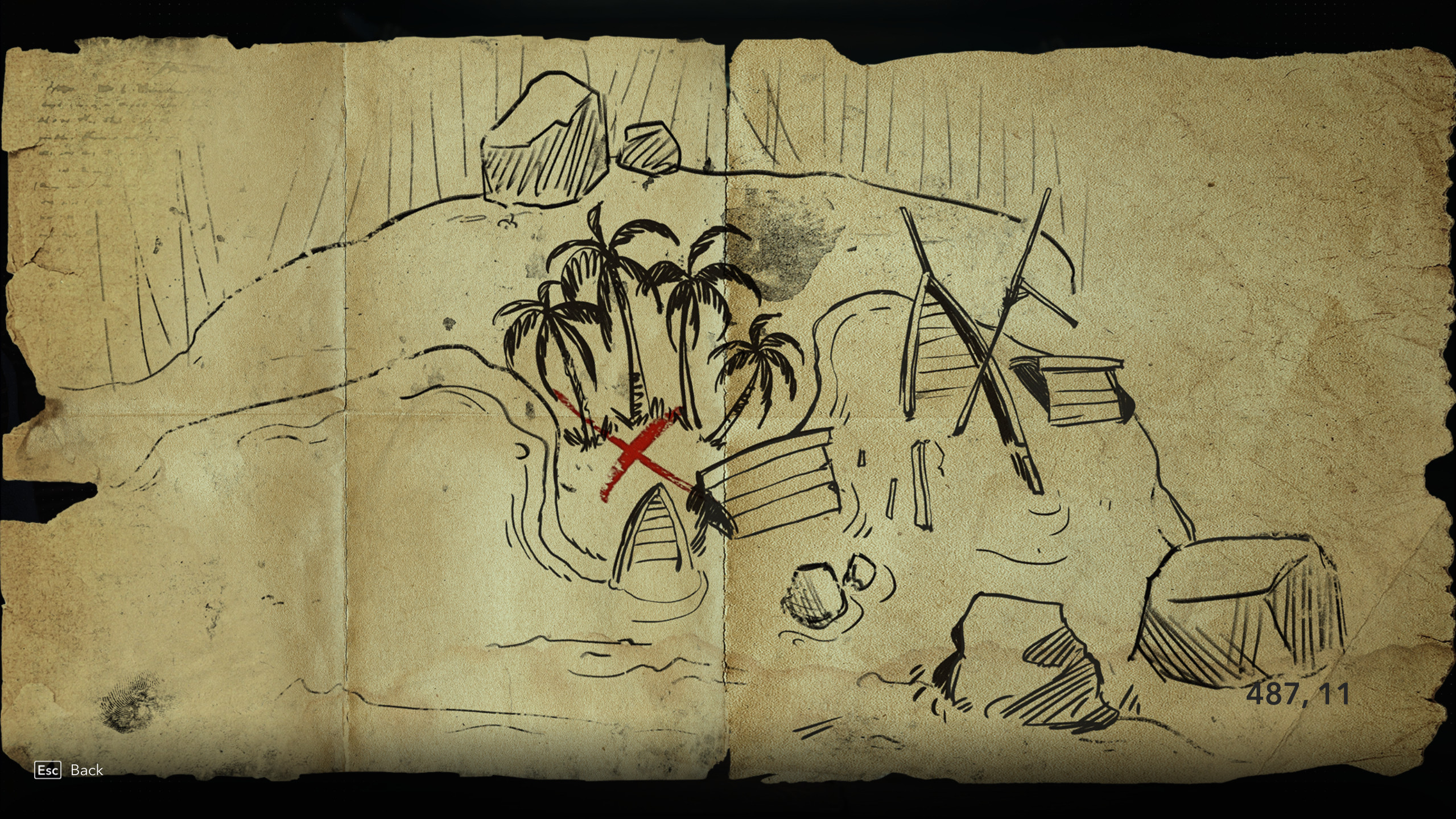 Карты сокровищ Assassin's Creed Black Flag Resynced: нарисованная от руки карта, ведущая к зарытому кладу.