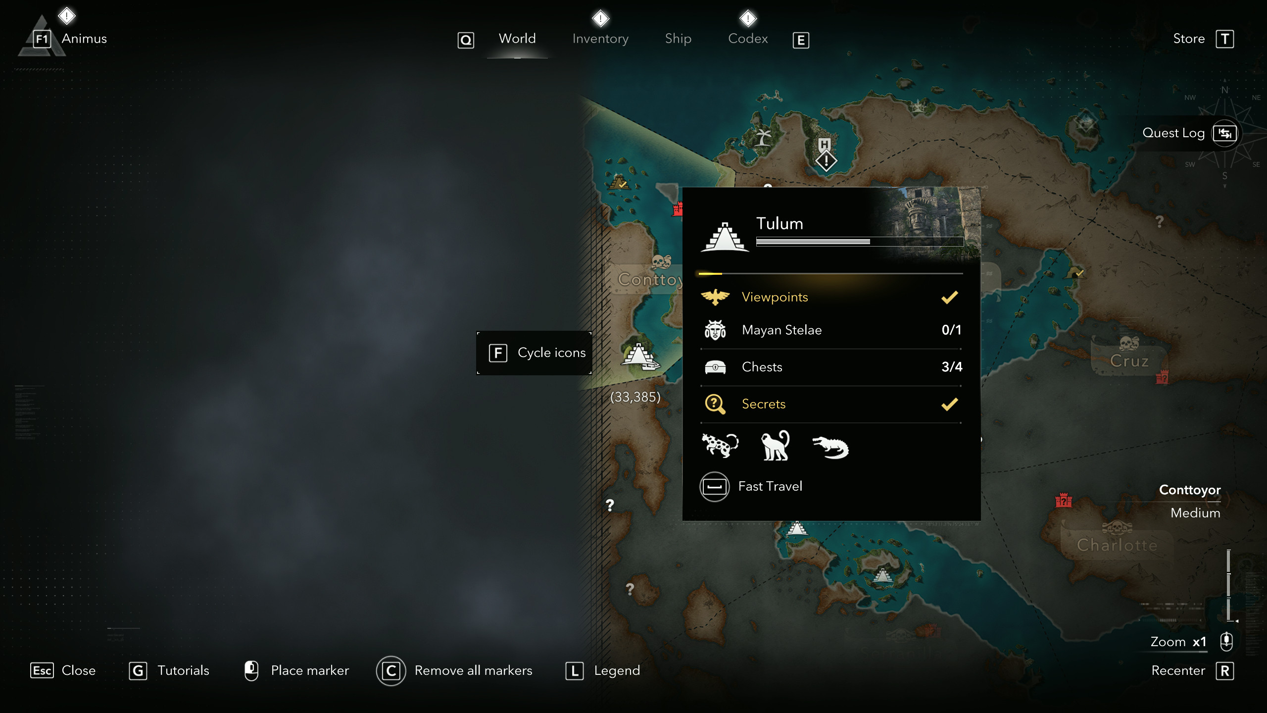 Камни майя в Assassin's Creed Black Flag Resynced: карта с местоположением камня майя/стелы в Тулуме, Конттойор.
