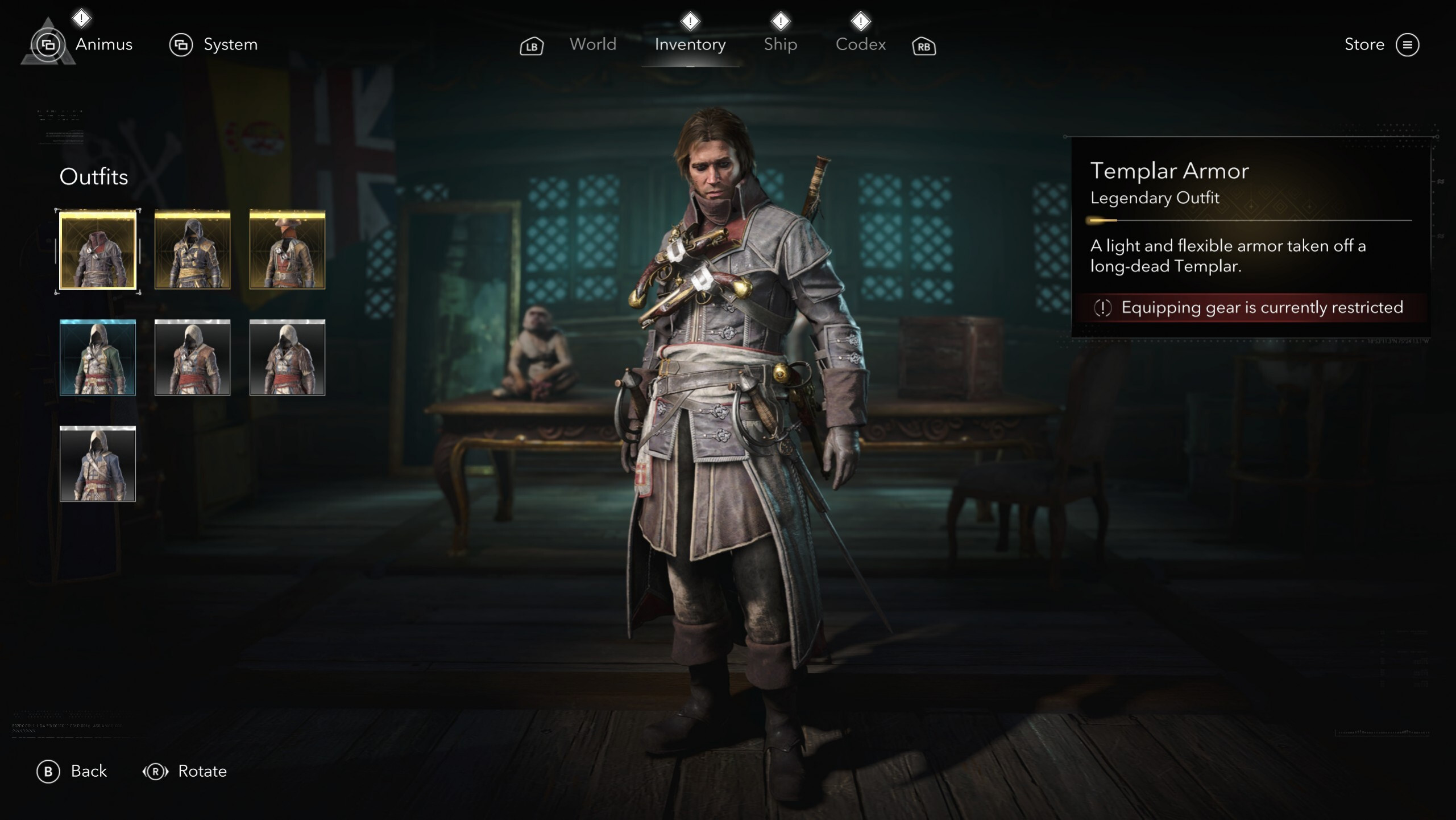 Костюмы Assassin's Creed Black Flag Resynced: Броня тамплиера в игровом меню.