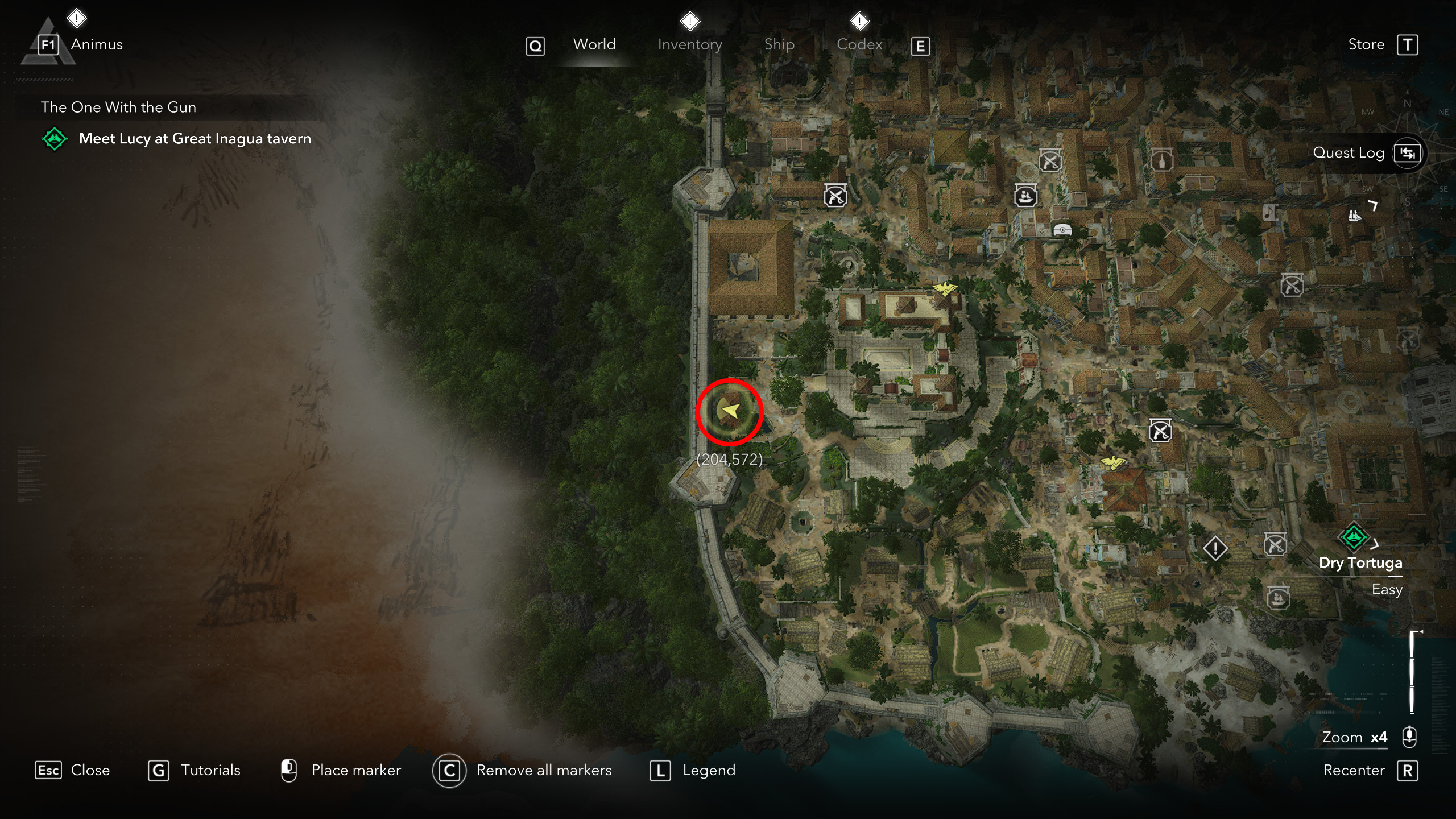 Костюмы Assassin's Creed Black Flag Resynced: скриншот резиденции губернатора в Гаване с красным кругом, показывающим, где найти Бурый плащ.