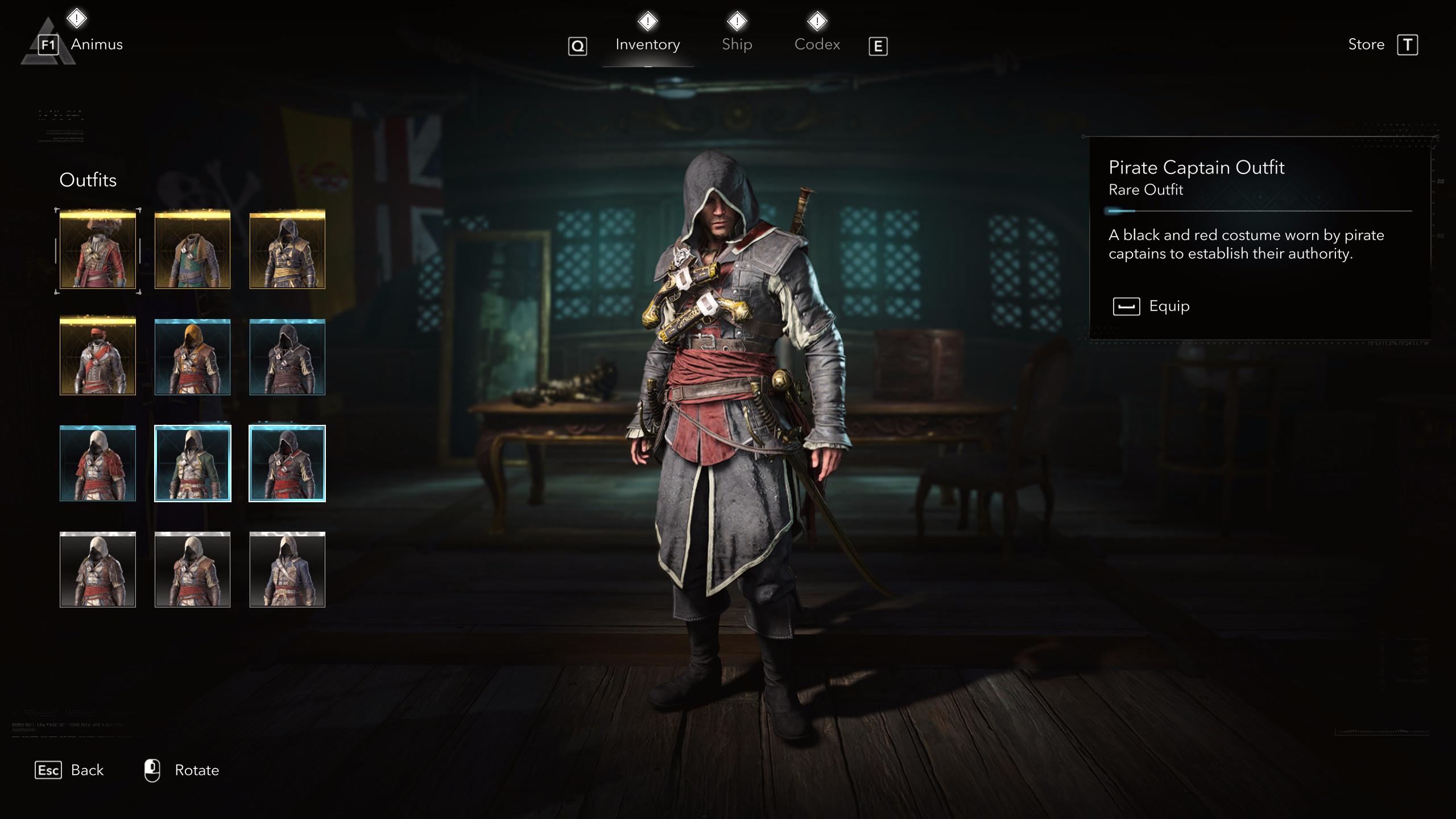 Костюмы Assassin's Creed Black Flag Resynced: Костюм капитана пиратов в игровом меню.