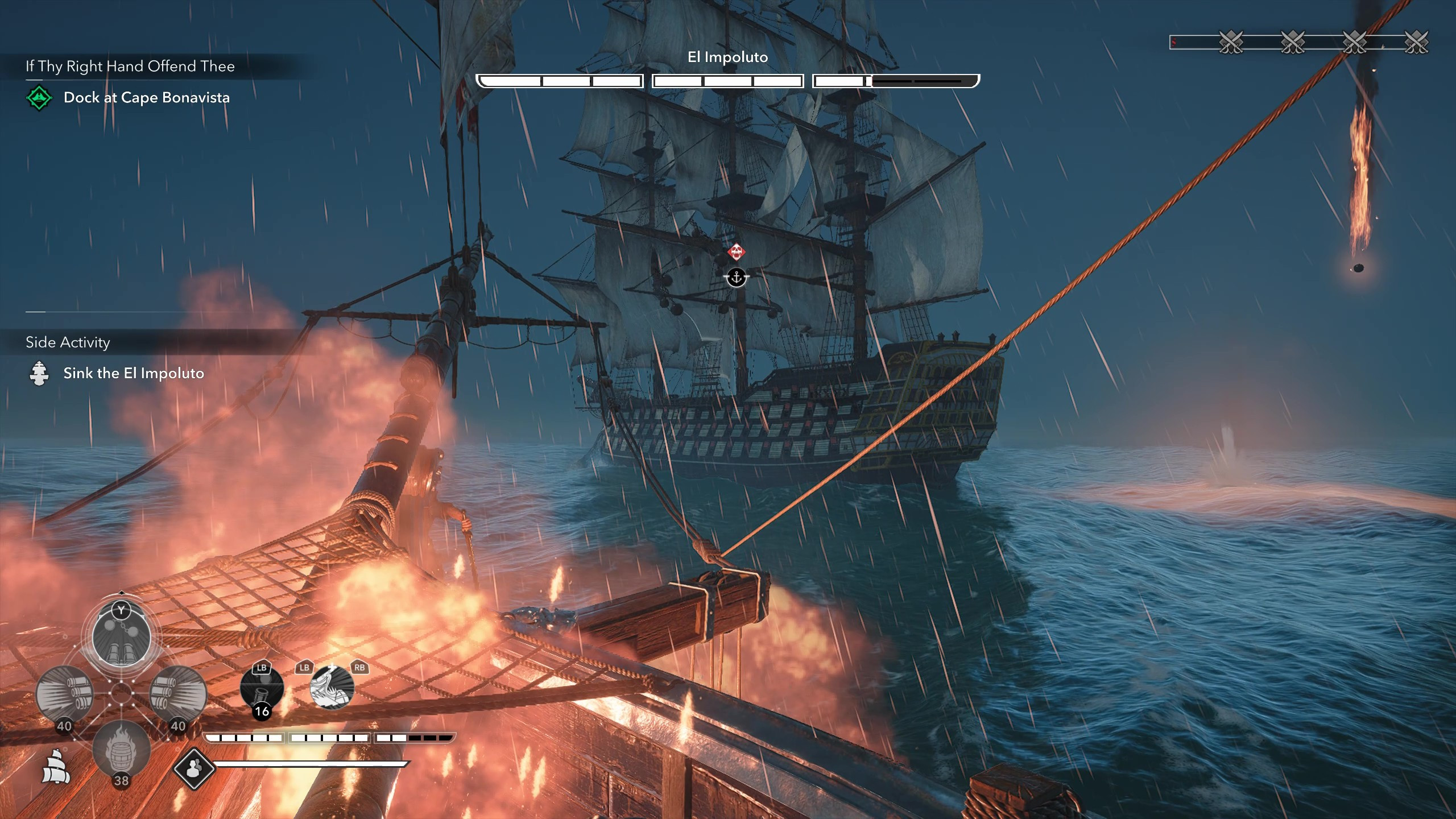Легендарные корабли Assassin's Creed Black Flag Resynced: морской бой, где игрок целится из носовых пушек в «Эль-Имполуто».