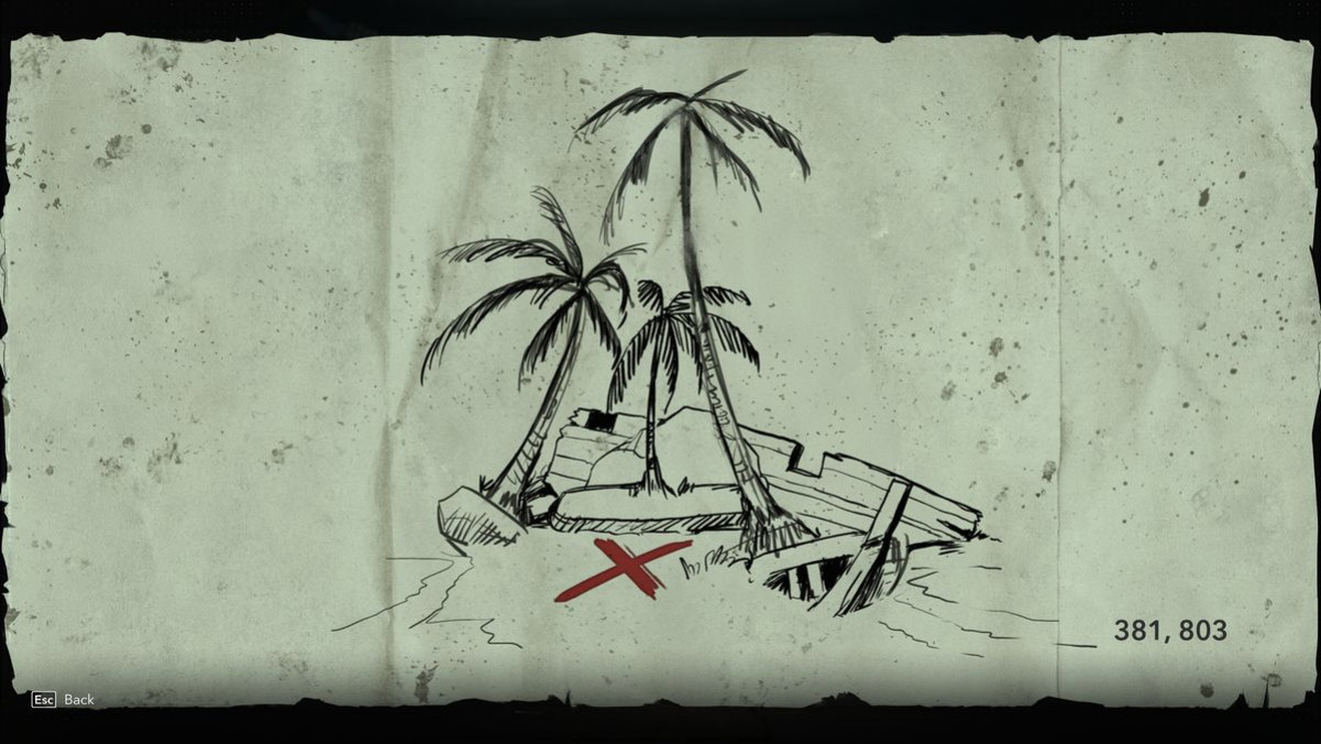 Карты сокровищ Black Flag Resynced: нарисованная от руки подсказка для карты сокровищ Флорида (Потрёпанная карта).