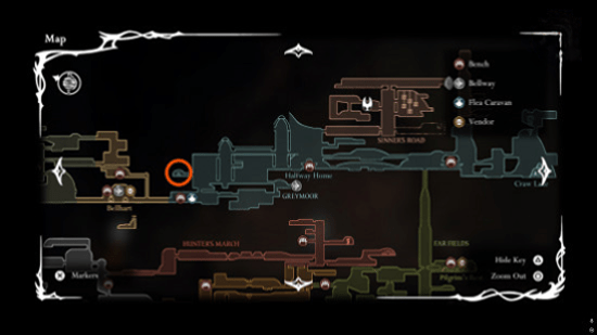 Местоположение Знака Жнеца на карте Hollow Knight: Silksong.