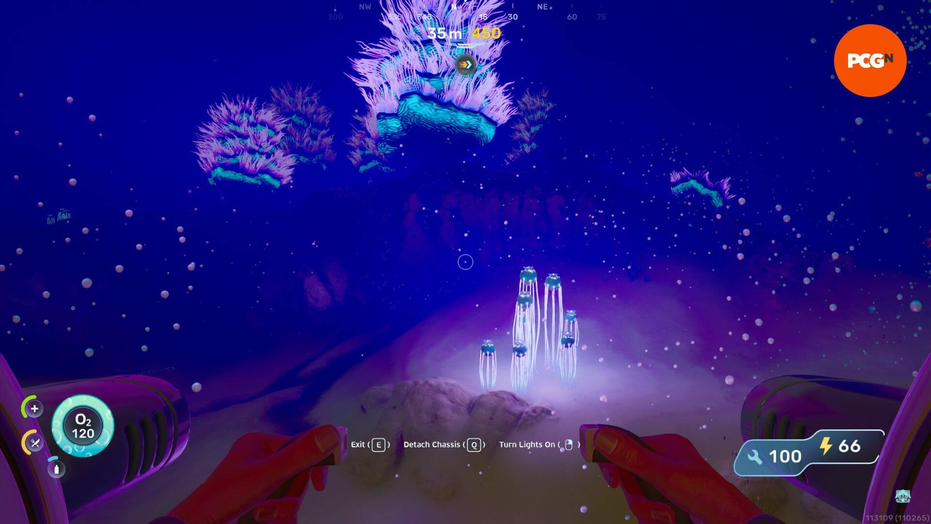 Цисты некролеи в Subnautica 2: светящаяся россыпь неонового коралла.