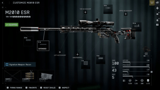 Оптимальная сборка BF6 M2010 ESR: развернутая схема снайперской винтовки с пометками всех модулей.