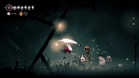 Лучший ранний фарм бусин в Hollow Knight: Silksong: Hornet атакует троих врагов