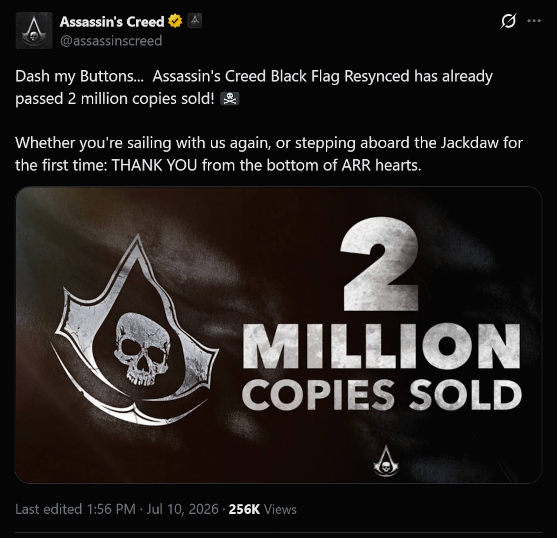 Assassin's Creed Black Flag Resynced продалась тиражом 2 миллиона копий за 1 день и показала рекордный онлайн в Steam для серии