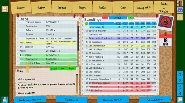 Игра Boeckham's Football Manager, скриншот