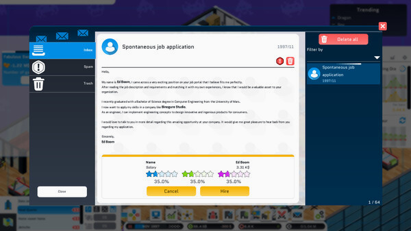 Игра City Game Studio: a tycoon about game dev, скриншот