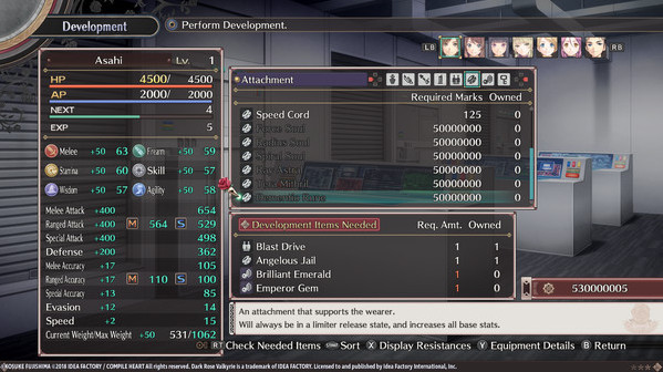 Игра Dark Rose Valkyrie: Extra Equipment Set, скриншот