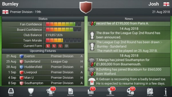 Игра Football Director 2019, скриншот