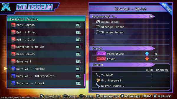 Игра Hyperdimension Neptunia Re;Birth3 Survival Mode, скриншот