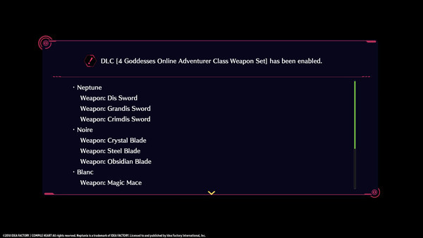 Игра Megadimension Neptunia VIIR - 4 Goddesses Online Adventurer Class Weapon Set, скриншот