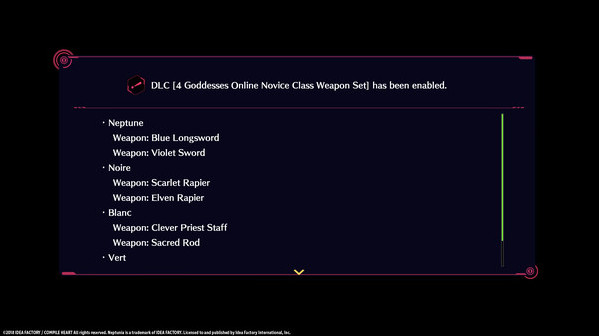 Игра Megadimension Neptunia VIIR - 4 Goddesses Online Novice Class Weapon Set, скриншот