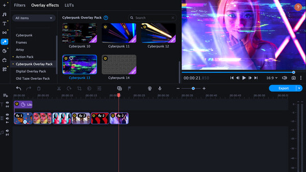 Игра Movavi Video Editor 2024 - Cyberpunk Overlay Pack, скриншот