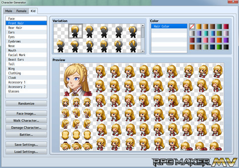 Игра RPG Maker MV - Add-on Vol.4: Kid Generator Parts, скриншот