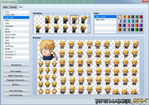 Игра RPG Maker MV - Add-on Vol.4: Kid Generator Parts, скриншот