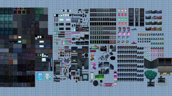 Игра RPG Maker MZ - Winlu Cyberpunk Tileset - Exterior, скриншот