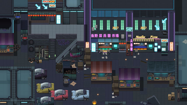 Игра RPG Maker MZ - Winlu Cyberpunk Tileset - Exterior, скриншот