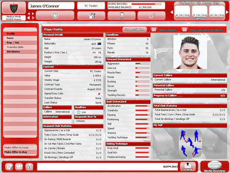 Игра Rugby Union Team Manager 2015, скриншот