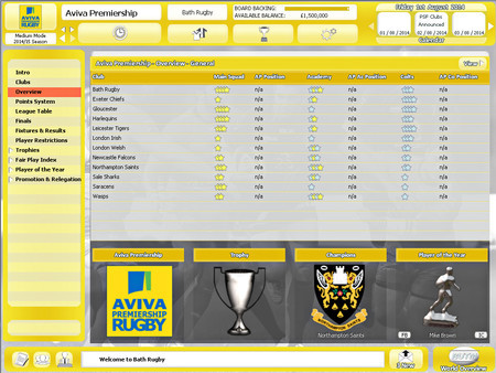 Игра Rugby Union Team Manager 2015, скриншот
