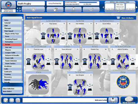 Игра Rugby Union Team Manager 2015, скриншот
