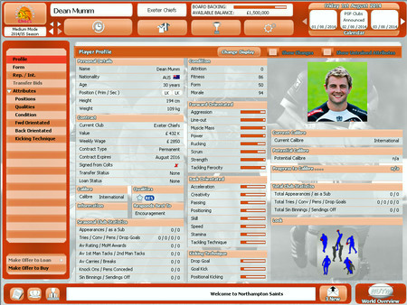 Игра Rugby Union Team Manager 2015, скриншот