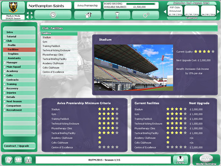 Игра Rugby Union Team Manager 2015, скриншот