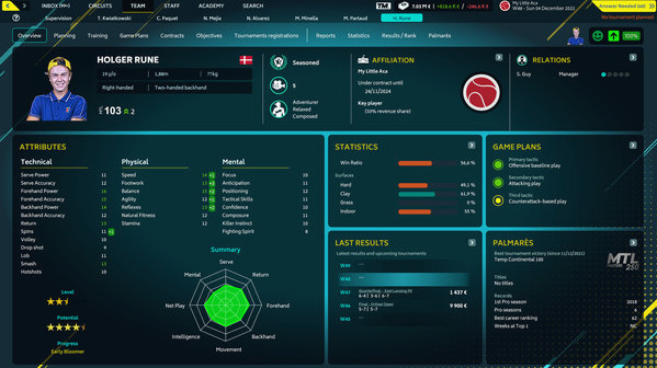 Игра Tennis Manager 2022, скриншот