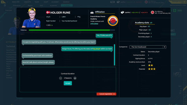 Игра Tennis Manager 2022, скриншот
