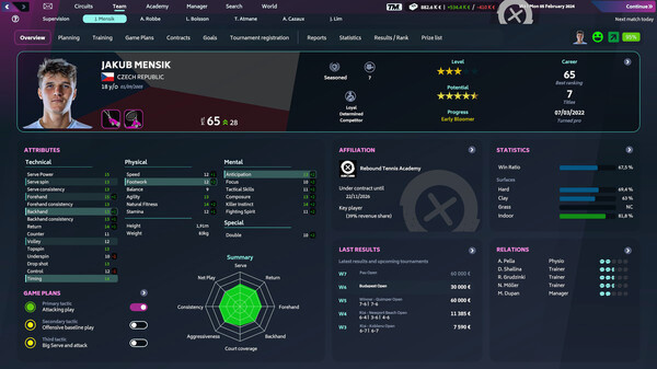 Игра Tennis Manager 2024, скриншот