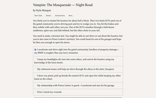 Игра Vampire: The Masquerade — Night Road, скриншот
