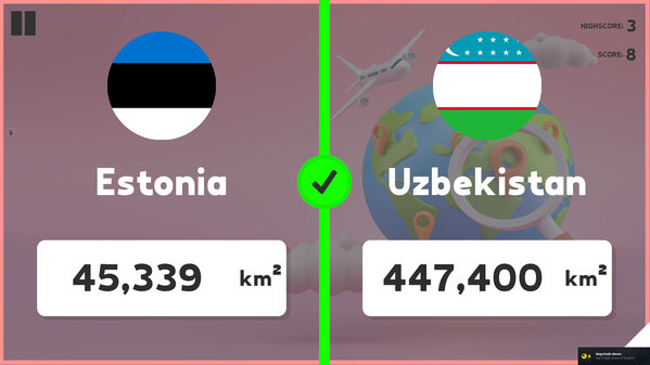 Игра Which Country Is Larger?, скриншот